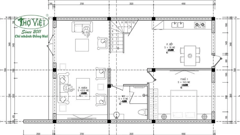 bản vẽ cad nhà 2 tầng 7x12m chi tiết 