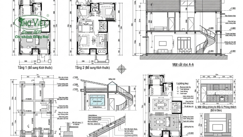 bản vẽ cad nhà 2 tầng 7x12m