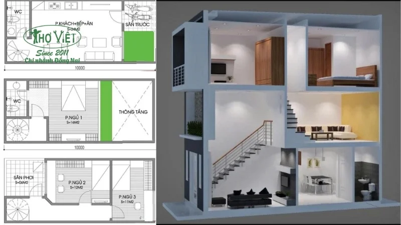 bản vẽ nhà 1 trệt 1 lửng 1 lầu