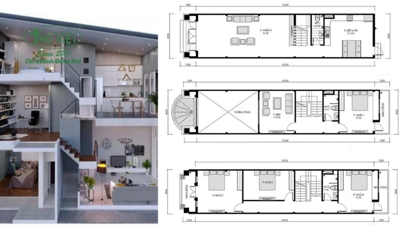 bản vẽ nhà 1 trệt 1 lửng 1 lầu