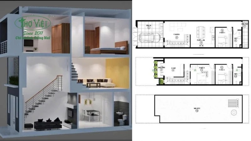 Mẫu bản vẽ nhà 1 trệt 1 lửng 1 lầu