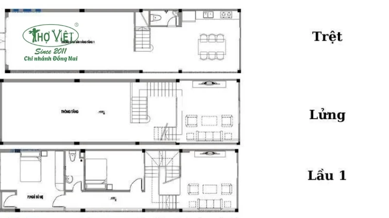 Mẫu bản vẽ nhà 1 trệt 1 lửng 1 lầu