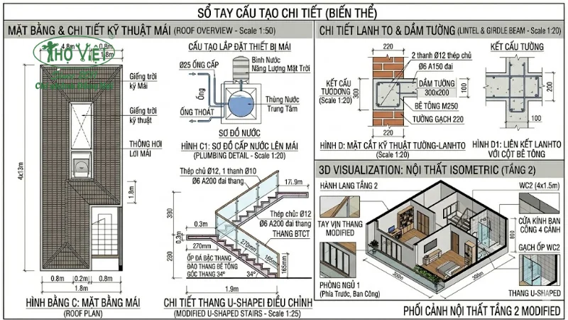 Mẫu bản vẽ nhà 2 tầng 4x13