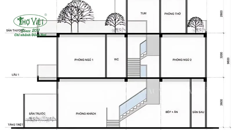 Mẫu bản vẽ nhà 2 tầng 4x13