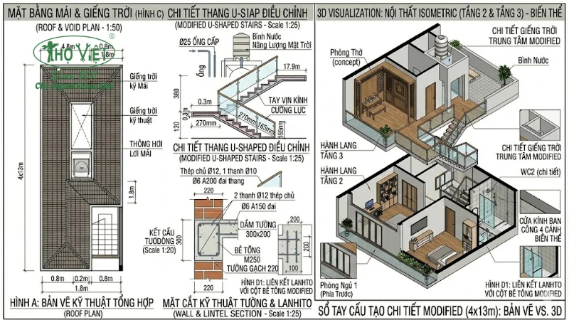 Mẫu bản vẽ nhà 2 tầng 4x13