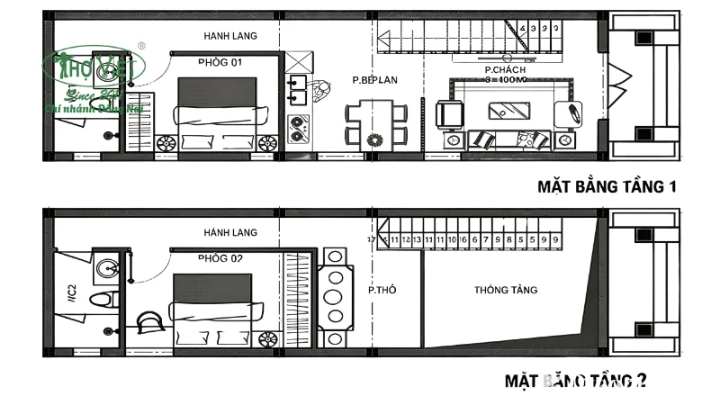 Mẫu bản vẽ nhà 2 tầng 4x13