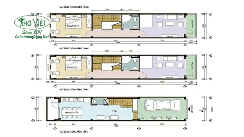 Bản vẽ cad nhà phố 4x16m 3 tầng chi tiết 