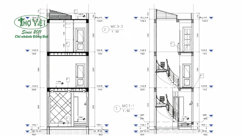 Bản vẽ cad nhà phố 4x16m 3 tầng chi tiết 