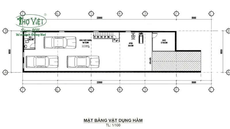 Bản vẽ phổ biến cho tầng hầm nhà phố