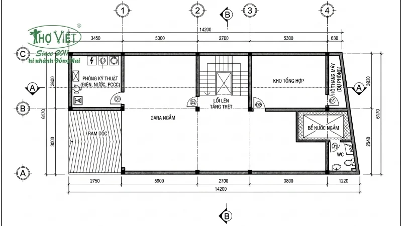 Bản vẽ phổ biến cho tầng hầm nhà phố
