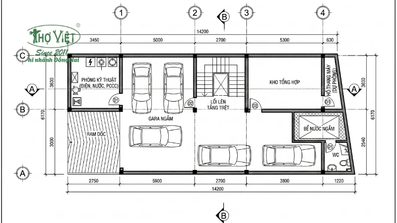 Bản vẽ phổ biến cho tầng hầm nhà phố