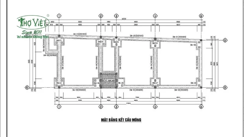 Bản vẽ móng nhà cọc 2 tầng