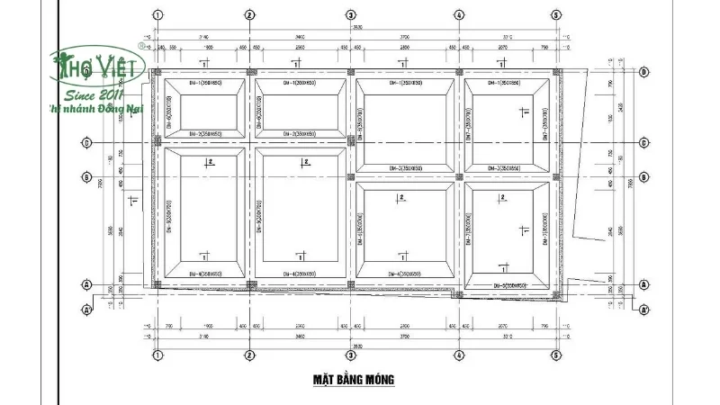 Bản vẽ móng nhà cọc 2 tầng