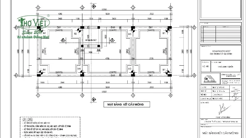 Bản vẽ móng nhà cọc 2 tầng