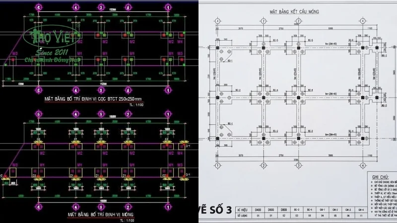 Bản vẽ móng nhà cọc 2 tầng