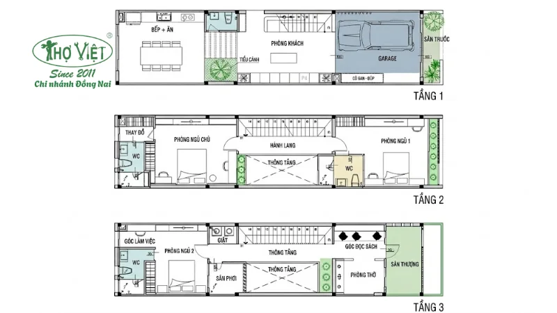 Bản vẽ nhà 3 tầng 5x15m 