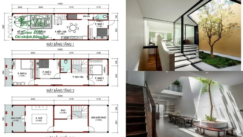 Bản vẽ nhà 3 tầng 5x15m 
