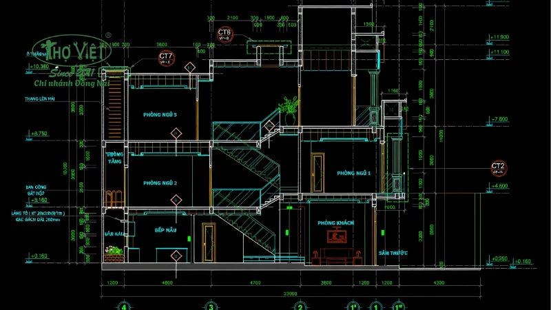 Bản vẽ nhà 3 tầng 5x15m 
