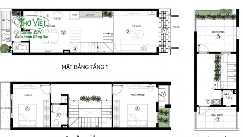 Bản vẽ nhà 3 tầng 5x15m chi tiết