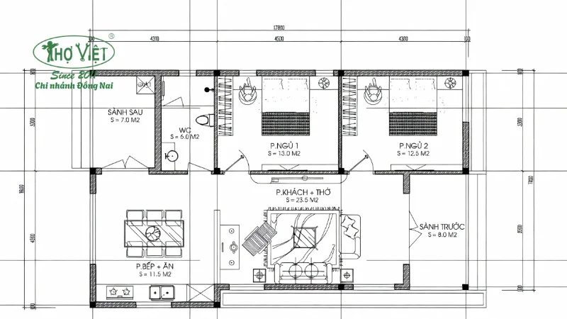 bản vẽ nhà cấp 4 70m2