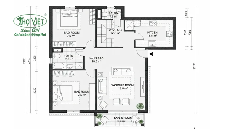 bản vẽ nhà cấp 4 70m2