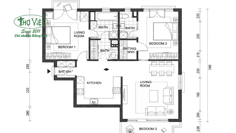 bản vẽ nhà cấp 4 70m2