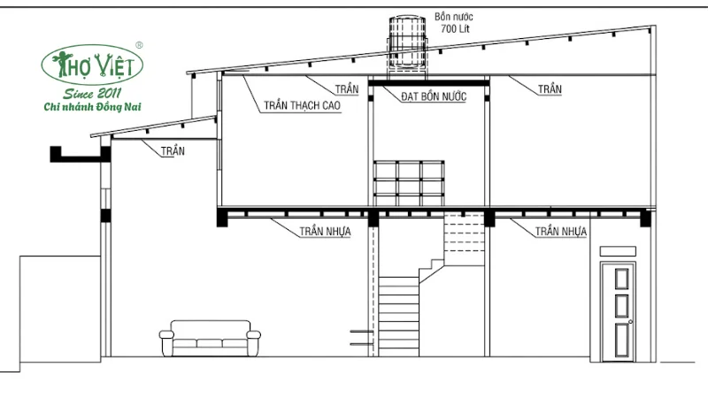 Mẫu bản vẽ nhà cấp 4 có gác lửng 4x12