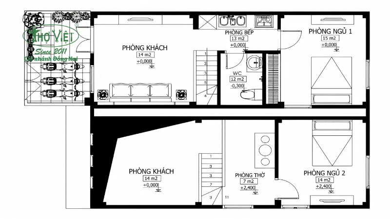 Mẫu bản vẽ nhà cấp 4 có gác lửng 4x12