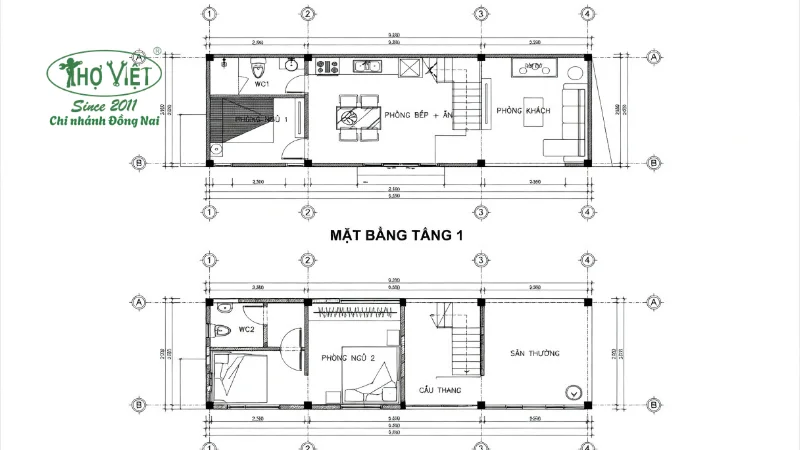 Mẫu bản vẽ nhà cấp 4 có gác lửng 4x12