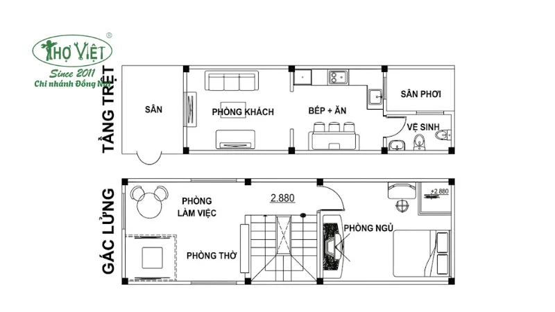 Mẫu bản vẽ nhà cấp 4 có gác lửng 4x12