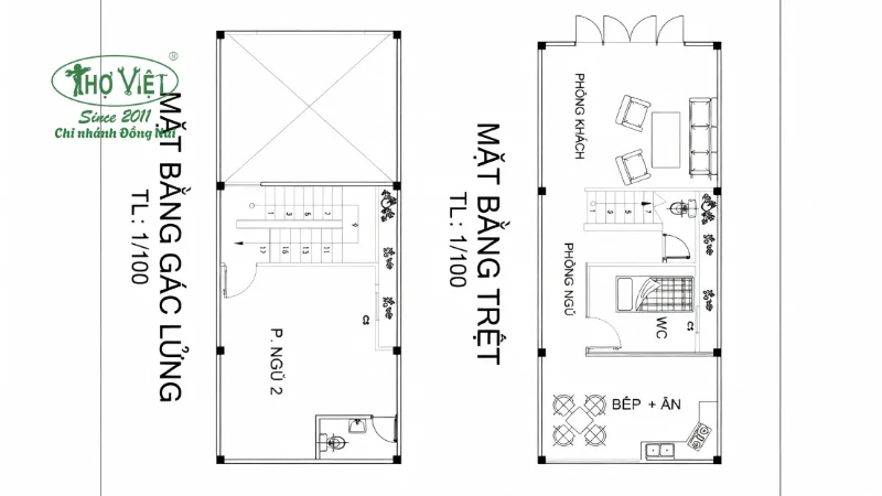 Mẫu bản vẽ nhà cấp 4 có gác lửng 4x12 