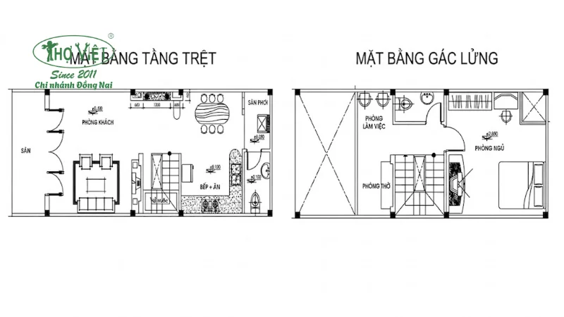 Mẫu bản vẽ nhà cấp 4 có gác lửng 4x12
