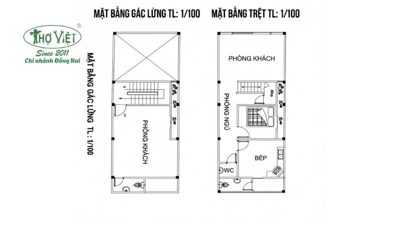 Mẫu bản vẽ nhà cấp 4 có gác lửng 4x12