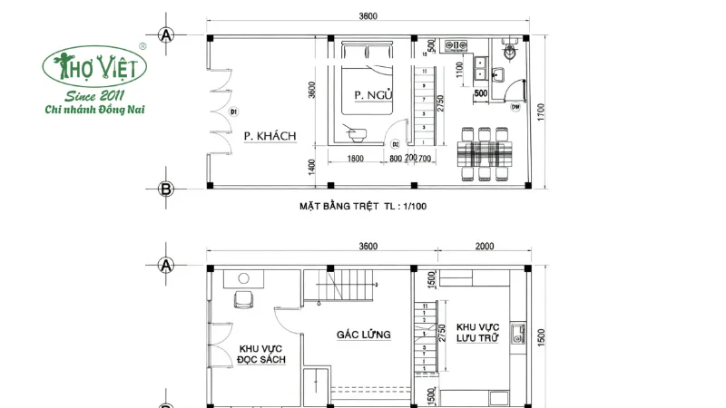 Bản vẽ nhà cấp 4 gác lửng 4x13m 