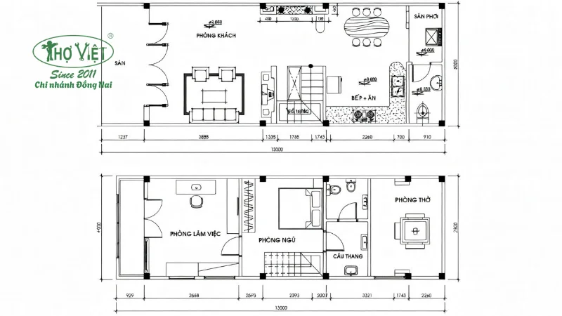 Bản vẽ nhà cấp 4 gác lửng 4x13m