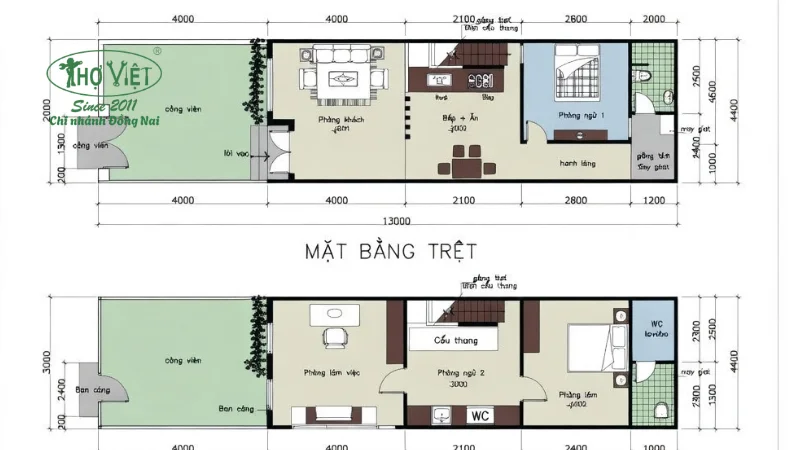 Bản vẽ nhà cấp 4 gác lửng 4x13m
