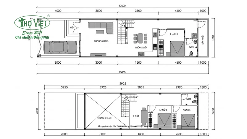 Bản vẽ nhà cấp 4 gác lửng 4x13m
