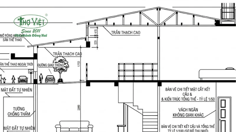 bản vẽ nhà cấp 4 gác lửng 4x13m