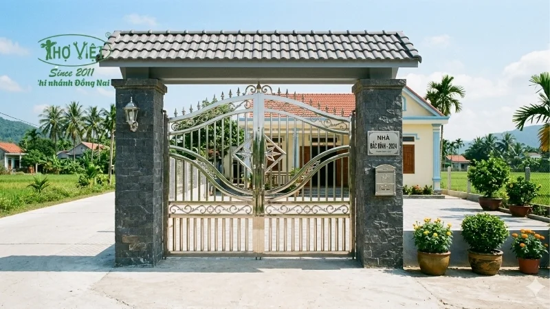 Cổng inox sáng bóng, bền bỉ