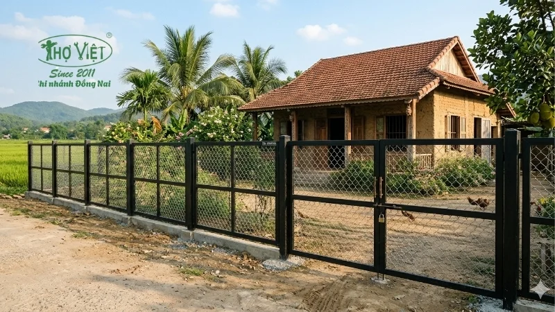 Hàng rào khung sắt kết hợp lưới