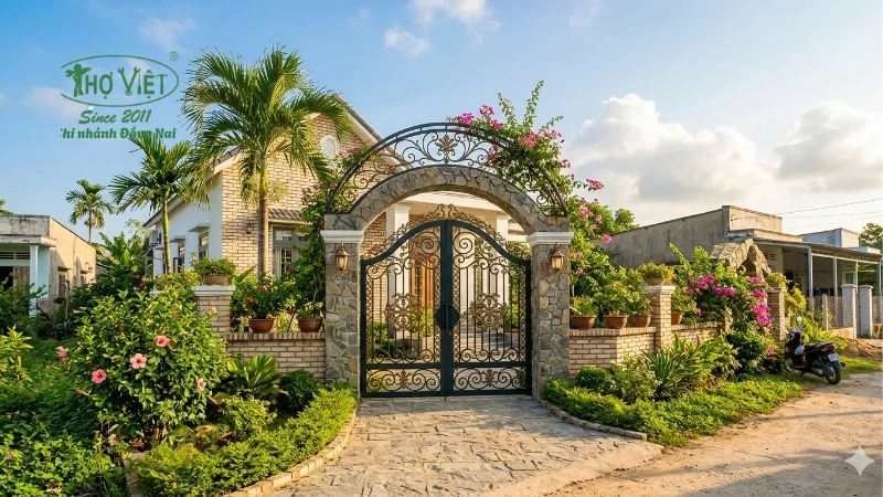 mẫu cổng nhà cấp 4 ở nông thôn bền đẹp