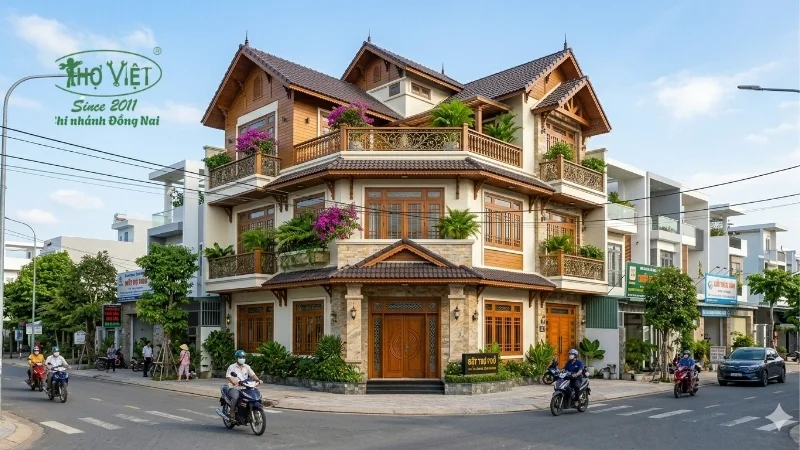 mẫu nhà phố 2 mặt tiền đẹp tiện nghi