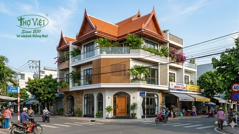 mẫu nhà phố 2 mặt tiền đẹp tiện nghi