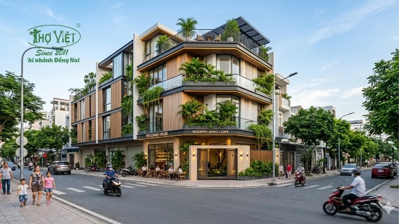 mẫu nhà phố 2 mặt tiền đẹp tiện nghi