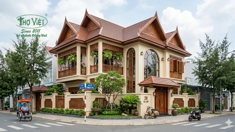 mẫu nhà phố 2 mặt tiền đẹp tiện nghi