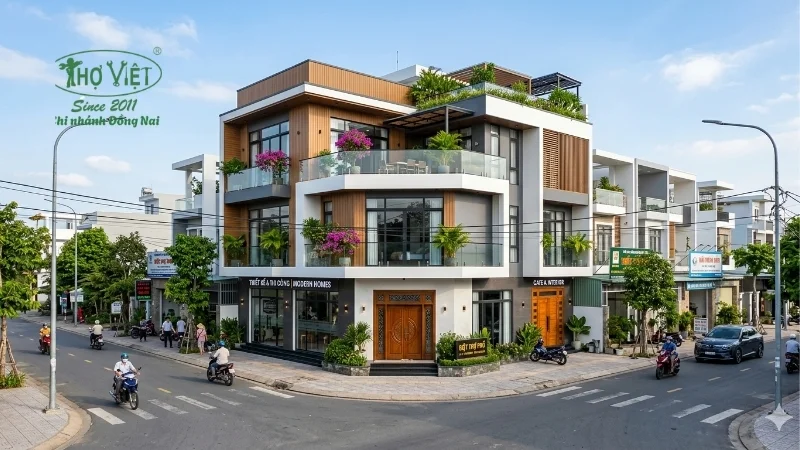 mẫu nhà phố 2 mặt tiền đẹp tiện nghi