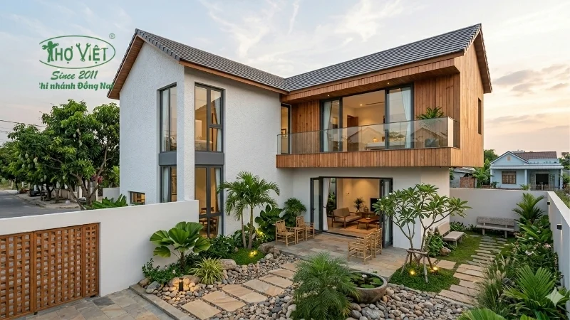 mẫu nhà chữ L 2 tầng đẹp xu hướng