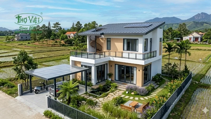 Nhà chữ L 2 tầng mái bằng