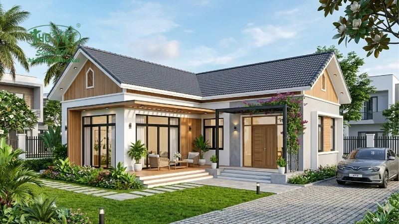 Nhà chữ L cấp 4 mái Thái hiện đại