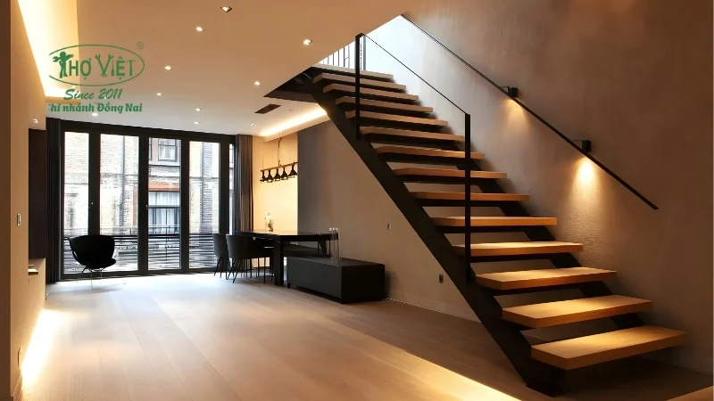 thiết kế cầu thang giữa nhà đẹp và tinh tế